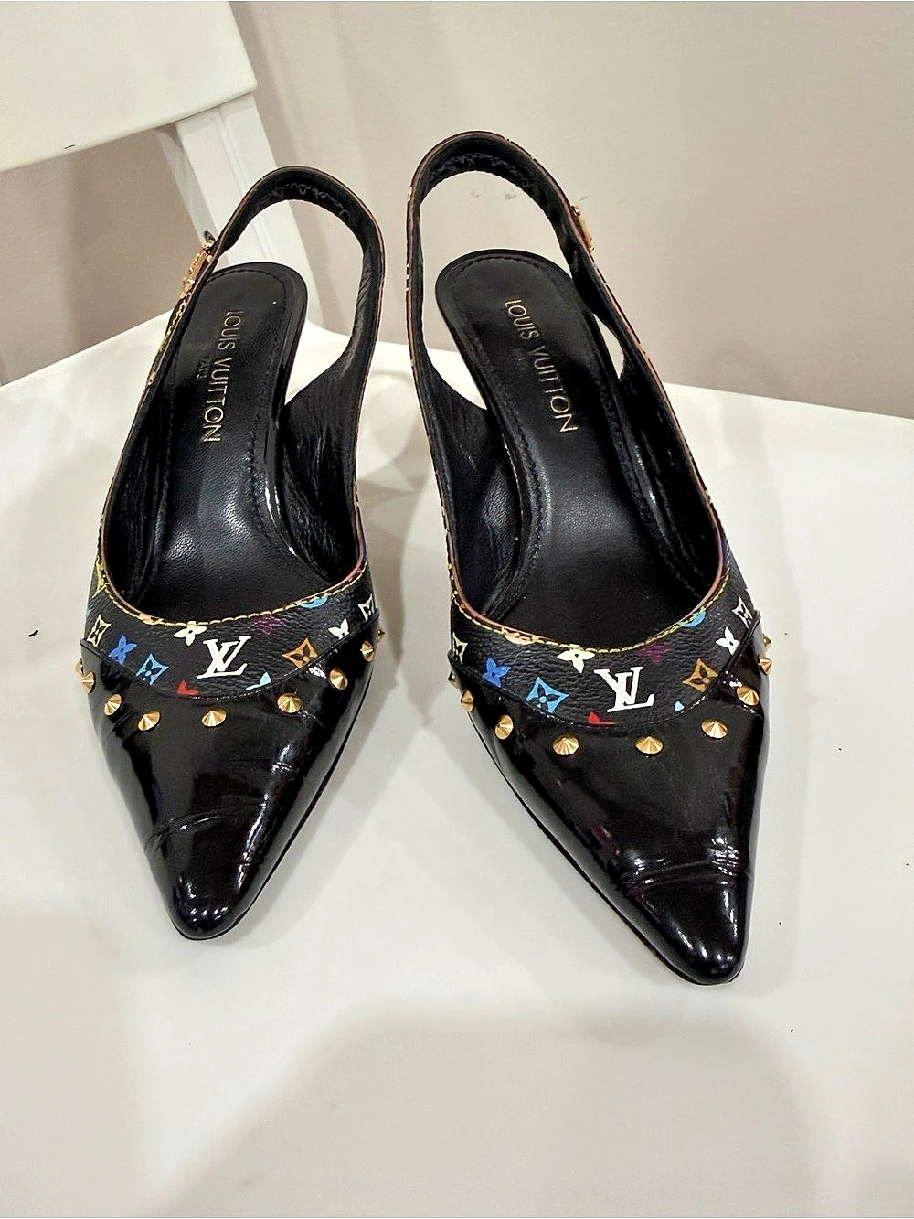 Louis Vuitton Multicolor Monogram Studded Heels EU 39